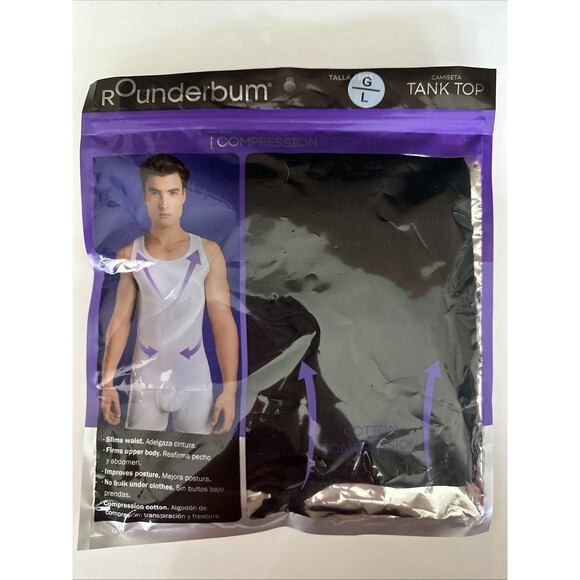 Rounderbum Man Cotton Compression Tech Tank Top L Black Improves Posture Slims - Picture 1 of 5